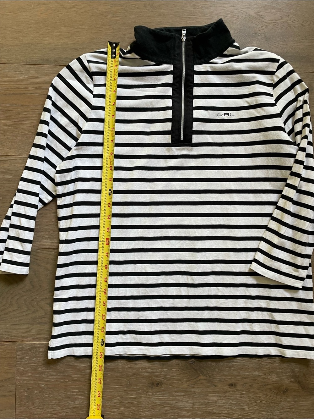 Lauren Ralph Lauren Black & White Striped Half-Zip Long Sleeve Top